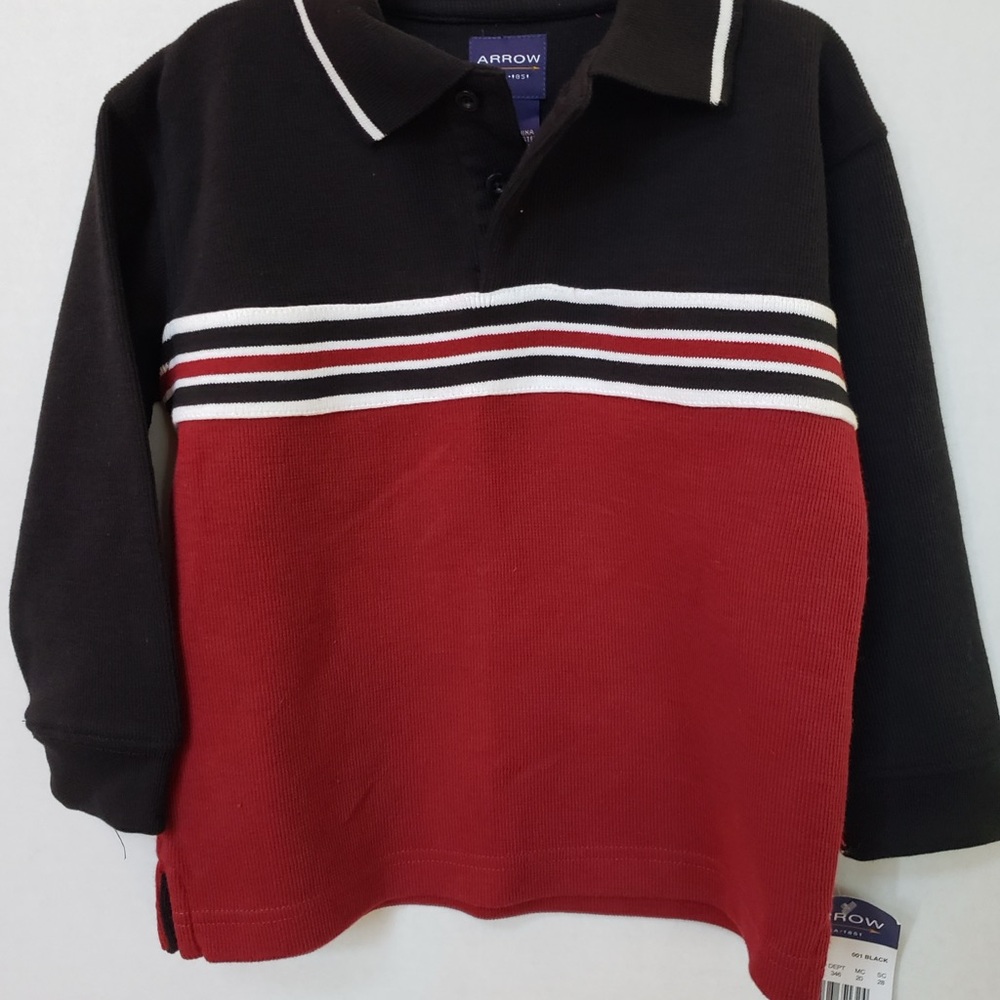 Boys Size 5 Arrow Black and Red Polo Shirt with Striped Design